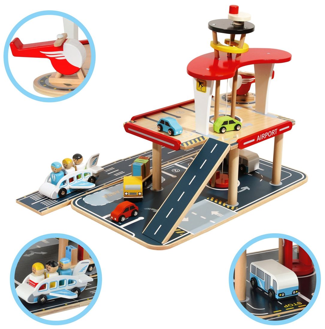 Takeoff airport with multistorey car park, wooden garage TOYS