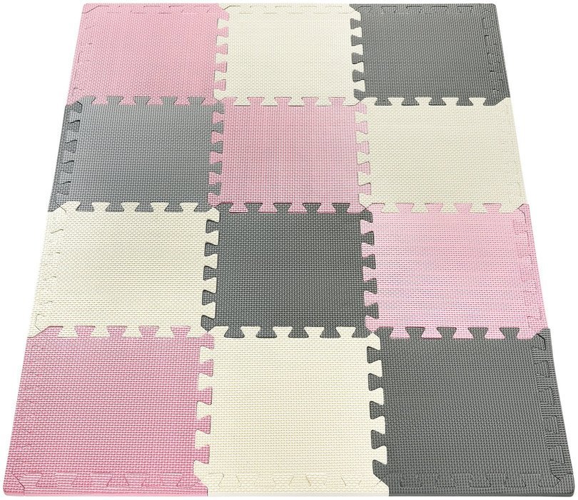 Foam Puzzle 12 pcs. - Educational Foam Mat 120 x 90 x 1.2 cm with edging - pink