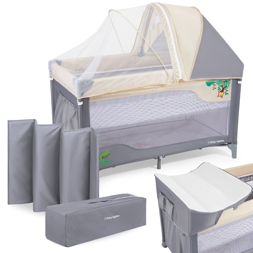 Travel cot 0-36 months with a changing top + Moby-System HUXLEY playpen