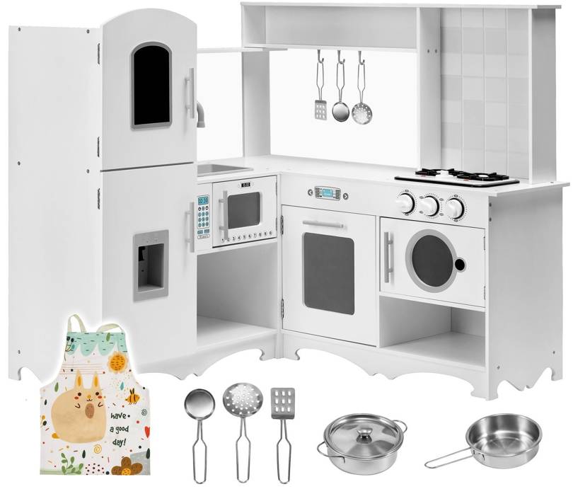 XXXL wooden corner kitchen with fridge, oven, washing machine, apron and accessories