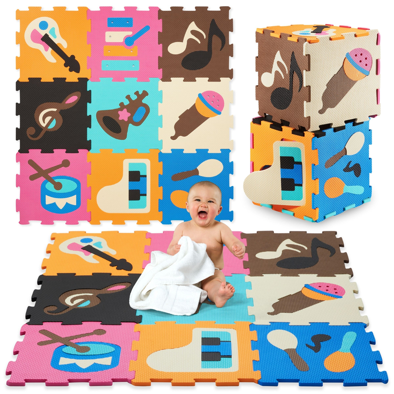 Educational Foam Puzzle Mat 90 x 90 x 1 cm - EVA foam - pattern: instruments