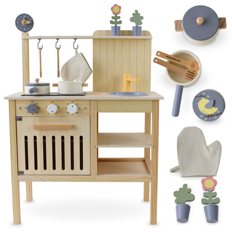 Wooden garden kitchen with accessories - natural boho