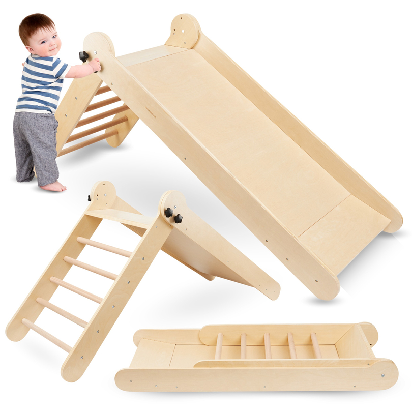 Wooden slide with ladder for children