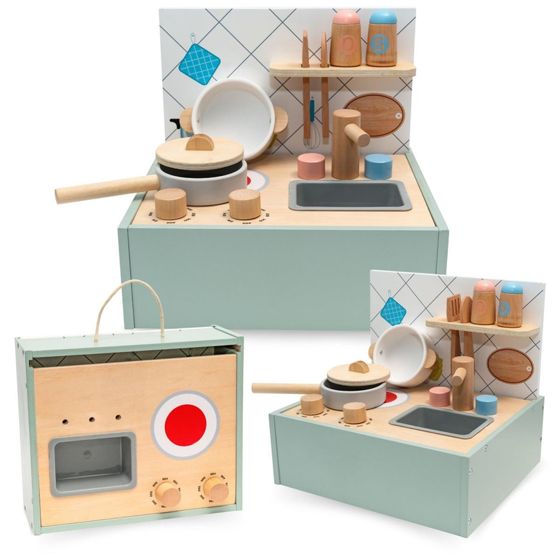 Wooden mini kitchen with accessories - foldable