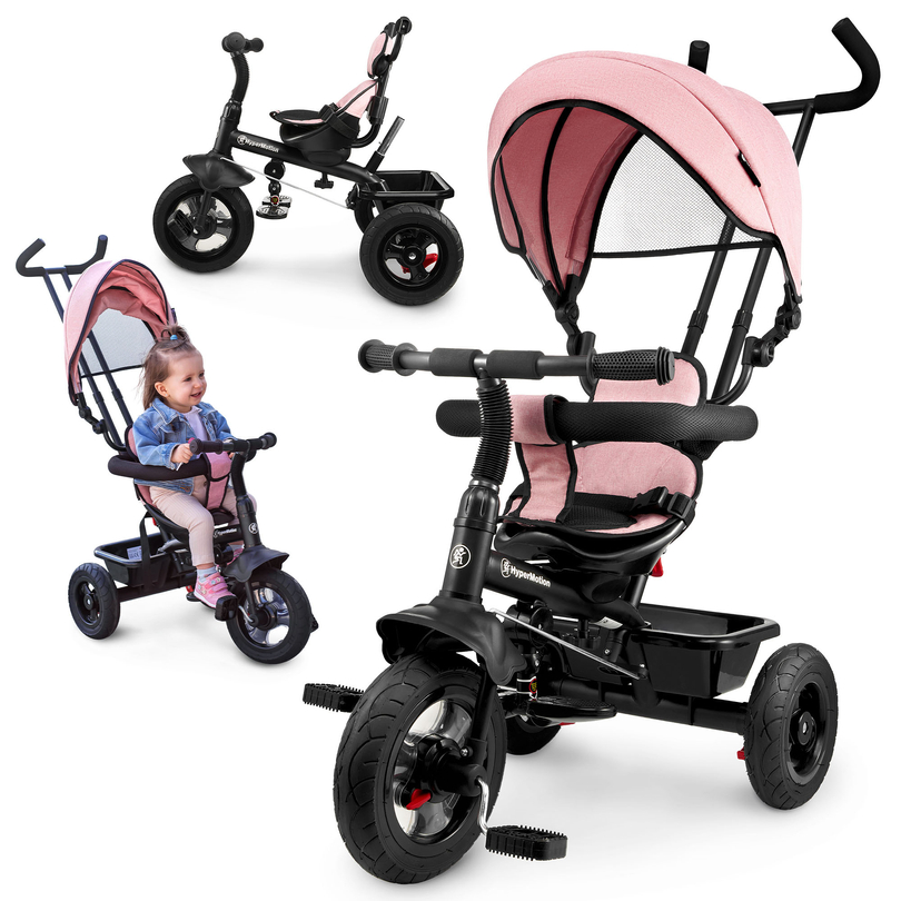 Tricycle for children 1-4 years - TOBI FREY - pink color - swivel - pumped wheels + pusher
