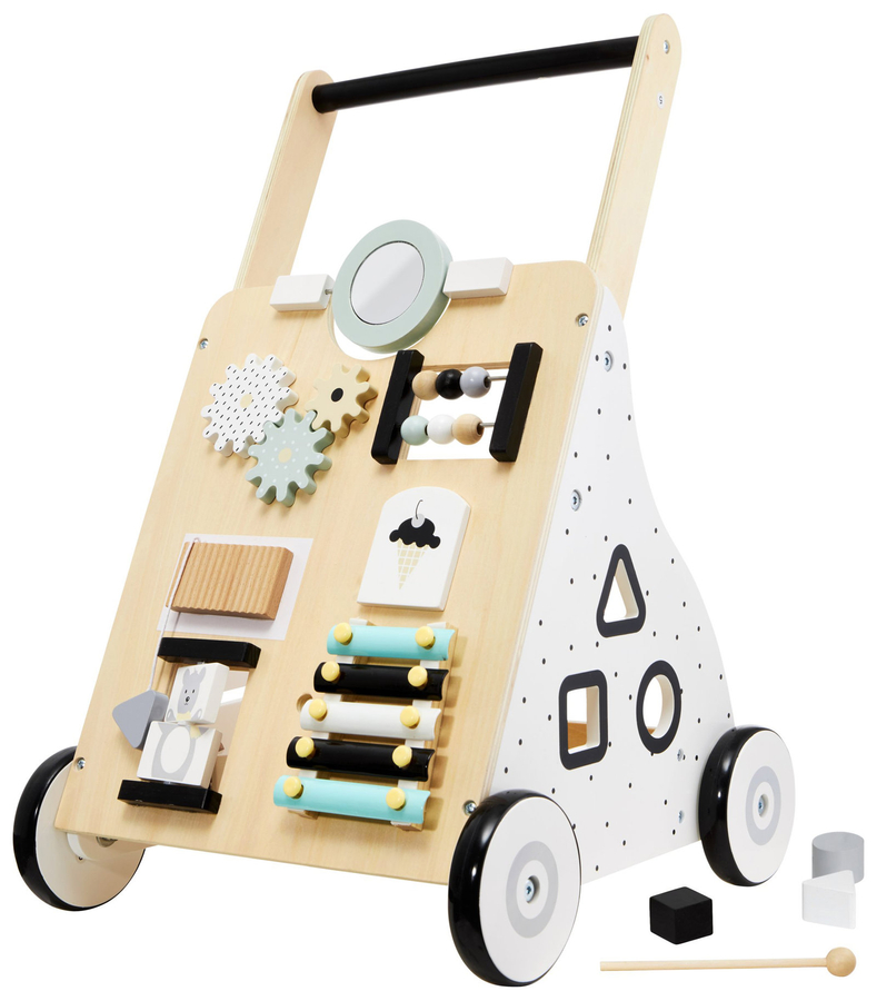 Wooden, educational walker / pusher - manipulative board