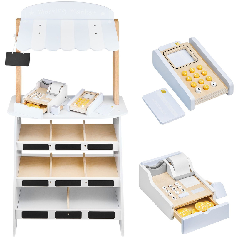 Greengrocer  - a wooden stall with boxes, cash desk and terminal