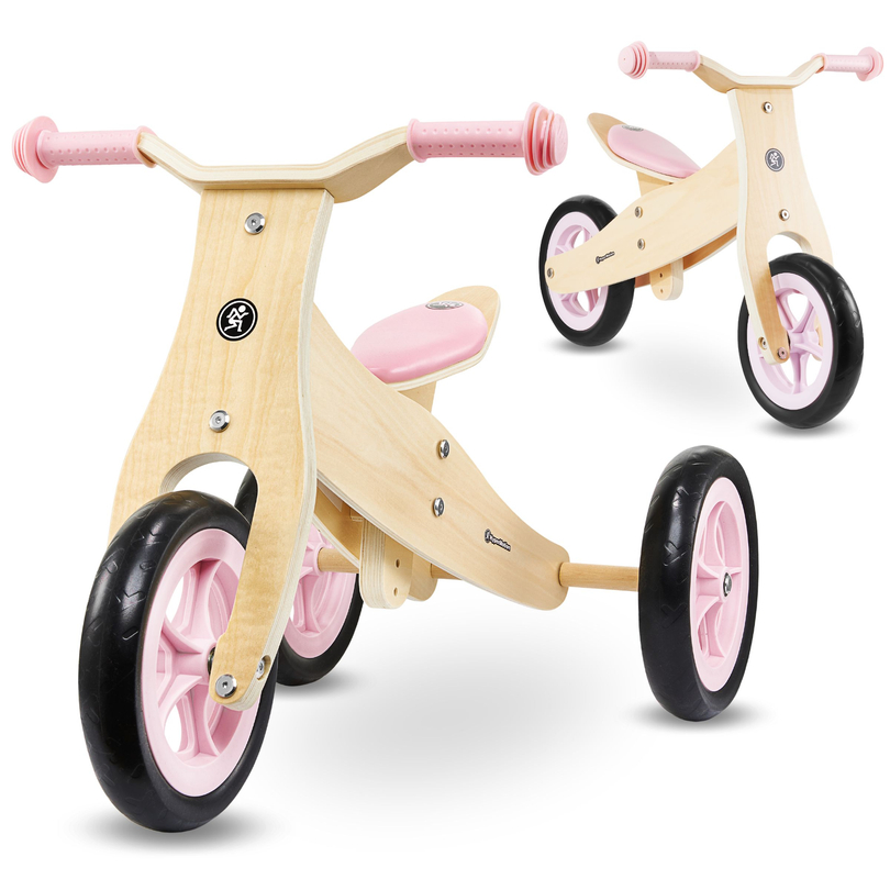 Wooden tricycle and balance bike 2in1 - HyperMotion PERCY - pink