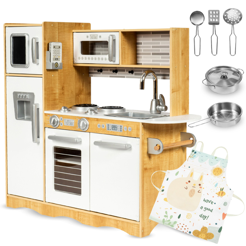 XXL wooden kitchen with LED lighting, apron and accessories