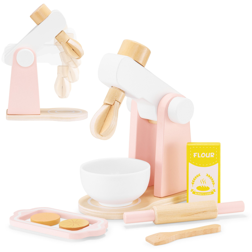 Wooden cake mixer with accessories, for children