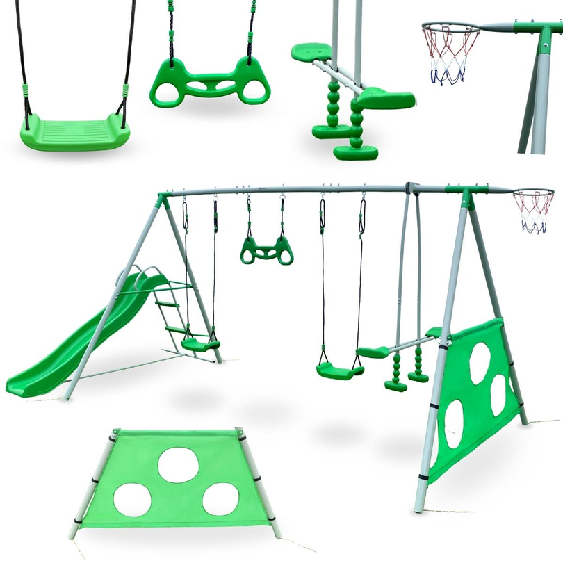 XXXL garden playground for children with swings, slide, gymnastic trapeze, basketball hoop and football goal