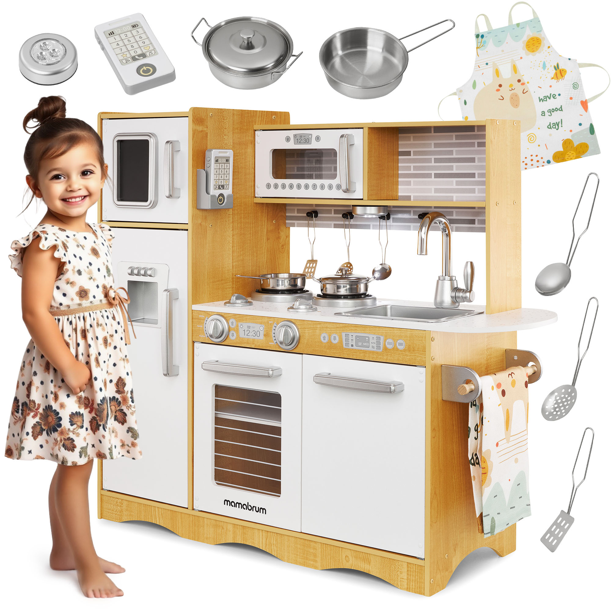その他 MODERN KITCHEN CHILDREN PLAY HOUSE XXL wooden kitchen with LED lighting, apron and accessories | TOYS