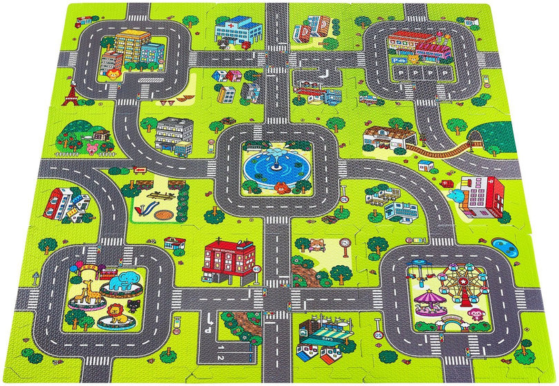 Educational Foam Puzzle Mat 90 x 90 x 1 cm with edging - EVA foam - pattern: city roads streets