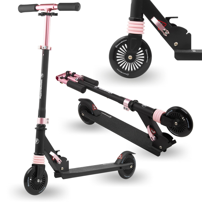 Two-wheeled scooter with shock absorber WALLY 4-9 years from HyperMotion black-pink
