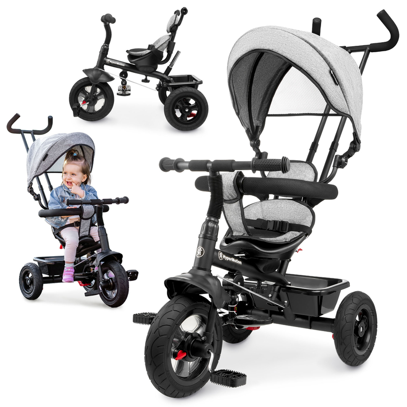 Tricycle for children 1-4 years - TOBI FREY - gray color - swivel - pumped wheels + pusher