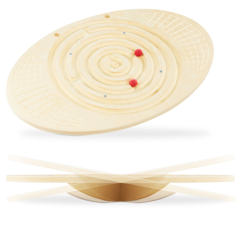Wooden balance board with maze and balls - balance rocker