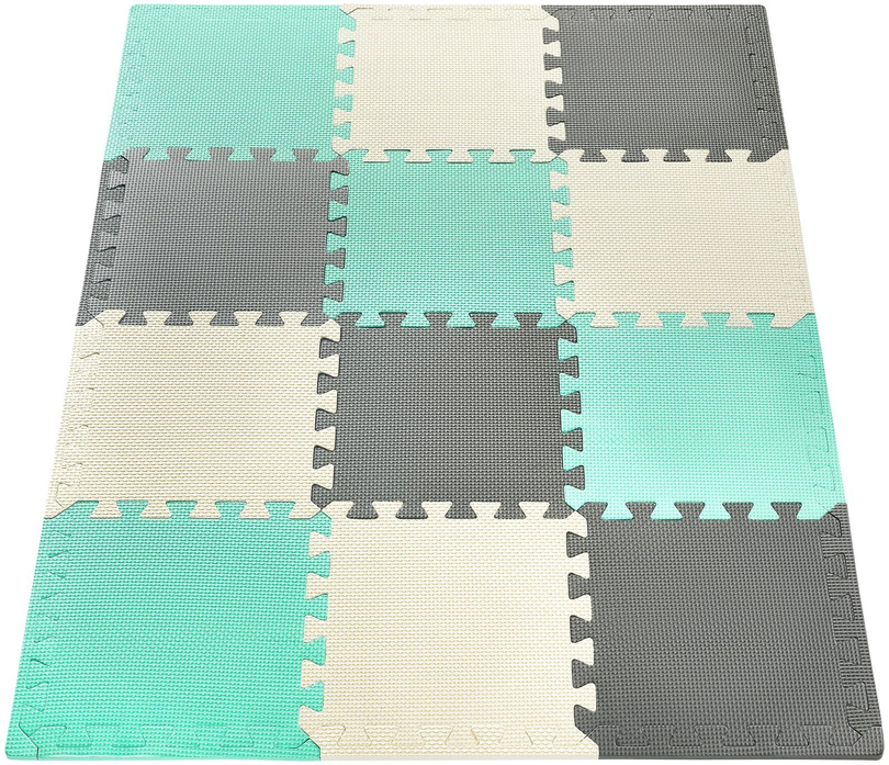 Foam Puzzle 12 pcs. - Educational Foam Mat 120 x 90 x 1.2 cm with edging - mint