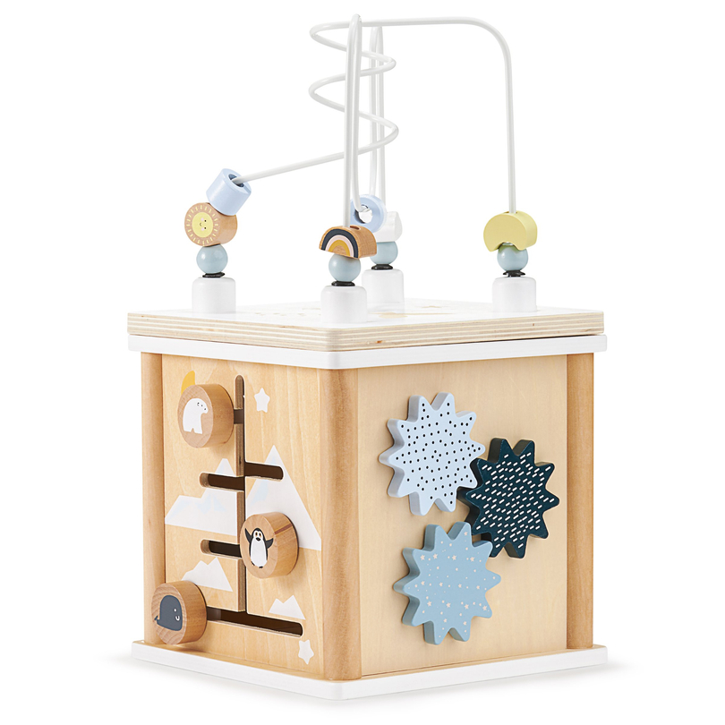 Wooden educational cube with interlacing - shape sorter