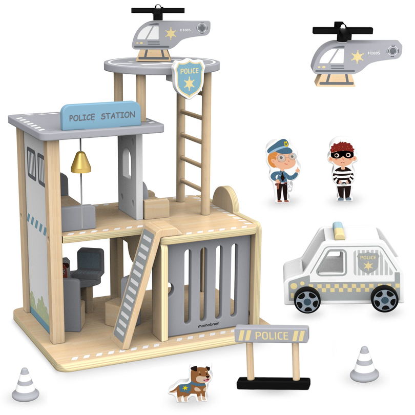 Wooden police station with accessories