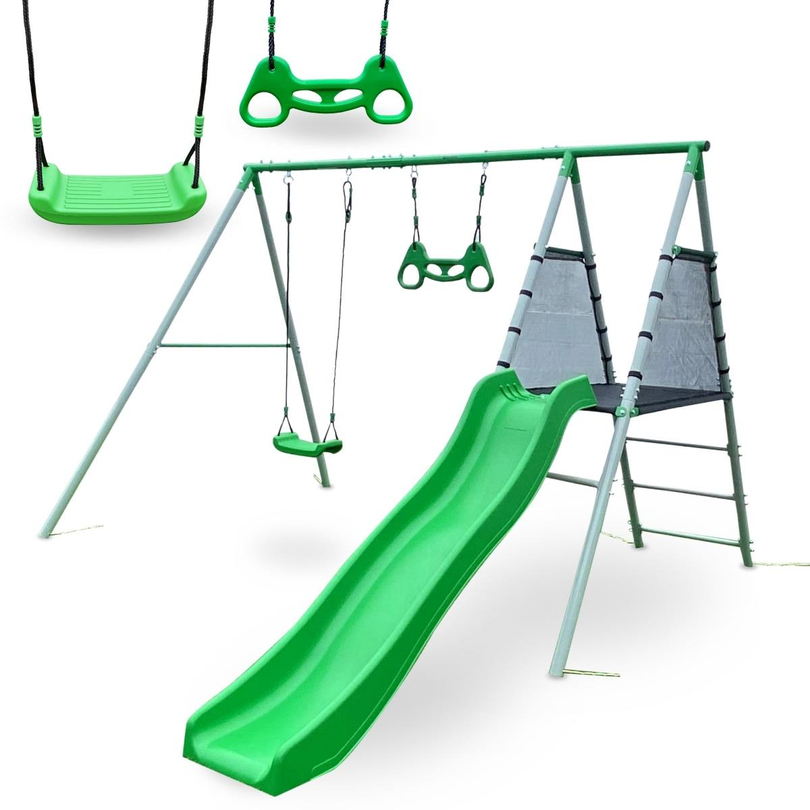 XXL garden playground for children with a swing, gymnastic trapeze and slide