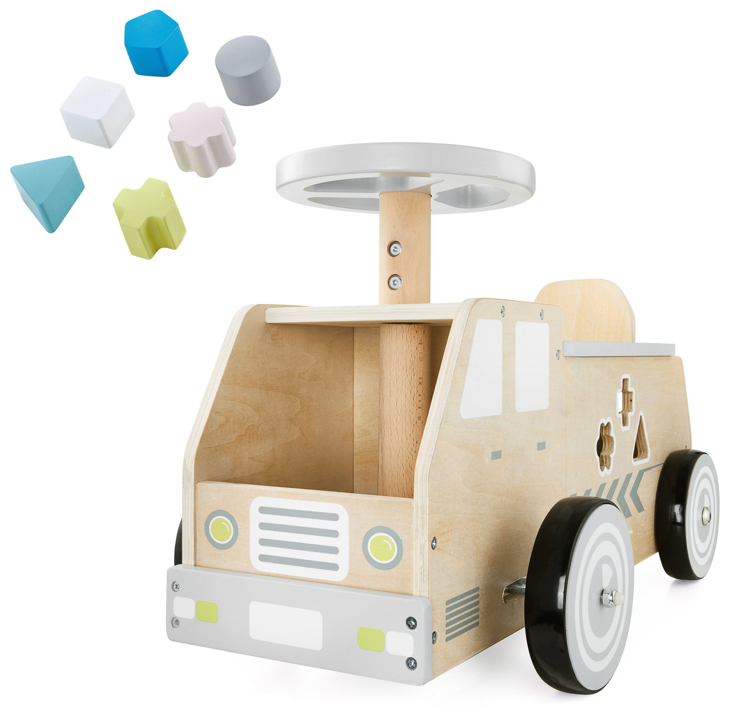 Toddle Truck Push Along Trolley With Blocks Wooden Sit In Baby