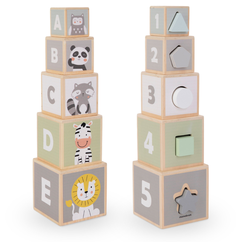 Wooden tower - shape sorter numbers alphabet animals